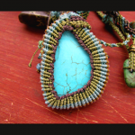 micro-macrame bezel turquoise blue and green necklace