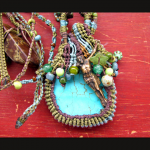 micro-macrame turquoise blue and green necklace pendant by the beading yogini