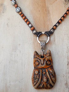 Orange Owl Necklace by The Beading Yogini