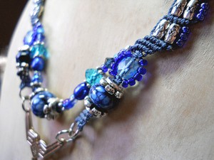 Blue Straggler Necklace Close Up by The Beading Yogini
